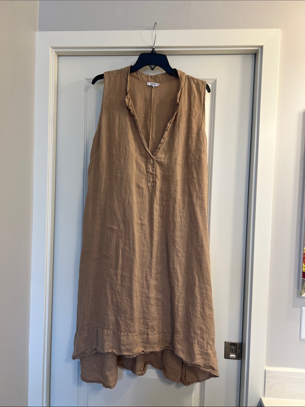 Casual Sleeveless V-Neck Tunic Dress in Camel